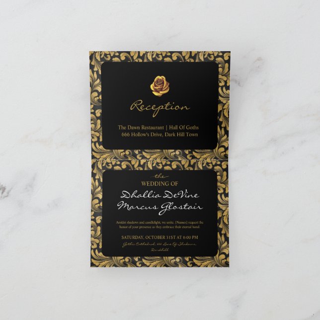Schwarz-Gold-Goth-Muster Einladung (Innenseite)