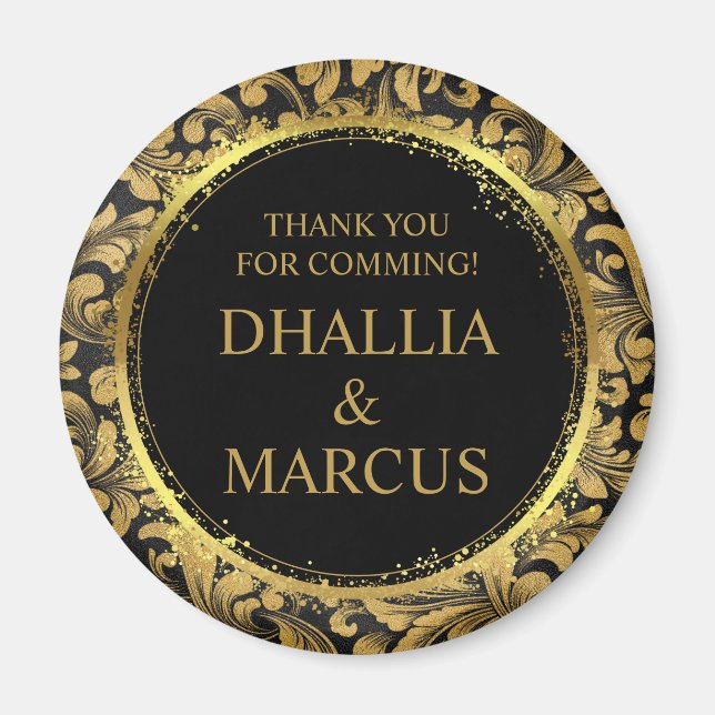 Schwarz-Gold-Goth-Muster Magnet (Vorne)