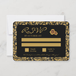 Schwarz-Gold-Goth-Muster RSVP Karte