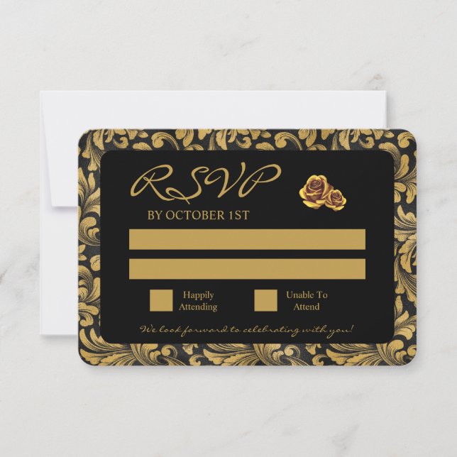 Schwarz-Gold-Goth-Muster RSVP Karte (Vorderseite)