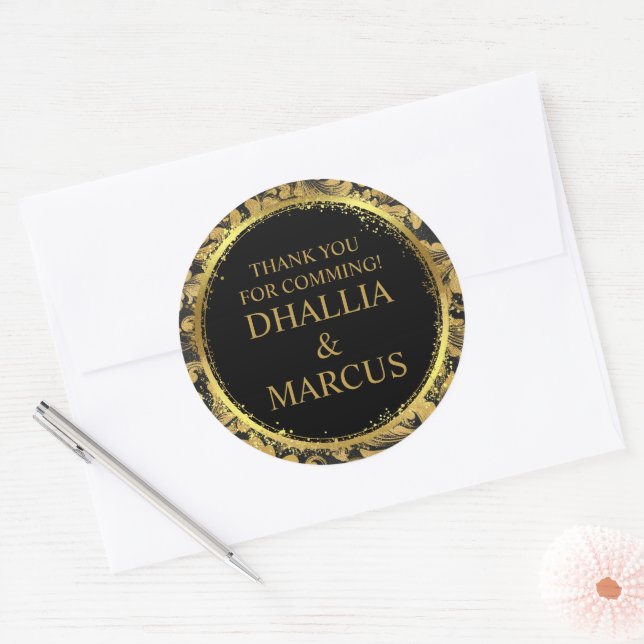 Schwarz-Gold-Goth-Muster Runder Aufkleber (Umschlag)