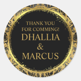 Schwarz-Gold-Goth-Muster Runder Aufkleber