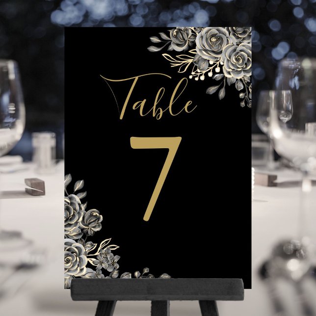 Schwarz-Gold-Gothic-Hochzeitsfeier Tischnummer (Black And Gold Gothic Wedding Table Number)