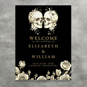Schwarz-Gold-Gothic-Skulls Hochzeitssymbol Poster