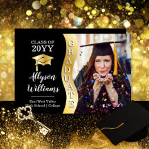 Schwarz | Gold Graduate Wave Grad Cap Foto