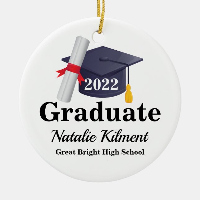 Schwarz-Gold-Graduation-Cap-Klasse des Fotos 2022 Keramik Ornament (Vorne)