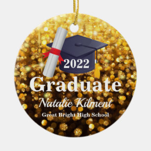 Schwarz-Gold-Graduation-Cap-Klasse des Fotos 2022 Keramik Ornament