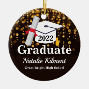 Schwarz-Gold-Graduation-Cap-Klasse des Fotos 2022 Keramik Ornament