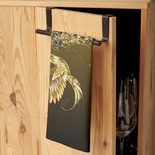 Schwarz-Gold-Grafik, elegantes Abstraktes Glanz Geschirrtuch (Drittel gefaltet)