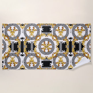 Schwarz-Gold-Griechische Dekoration Strandtuch
