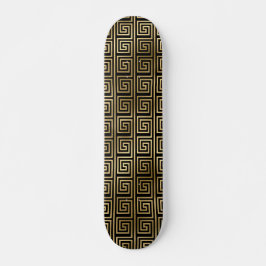 Schwarz-Gold-Griechisches Schlüsselmuster Skateboard