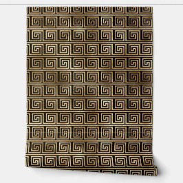 Schwarz-Gold-Griechisches Schlüsselmuster Tapete