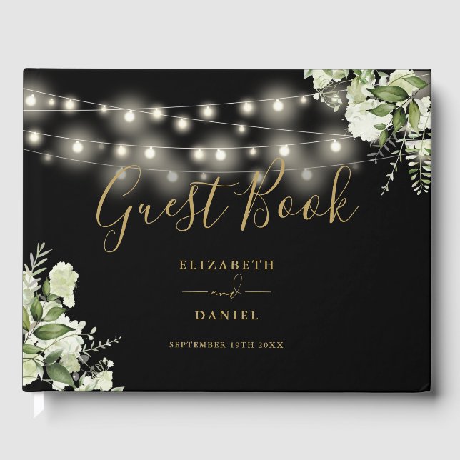 Schwarz-Gold-Grüne-Lichter Hochzeit Gästebuch (Vorderseite)