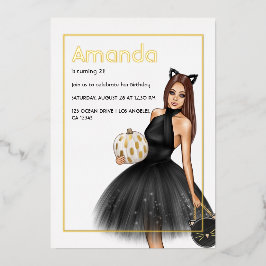 Schwarz-Gold Halloween-Geburtstagsfoil-Einladung Folieneinladung