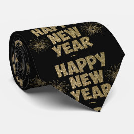 Schwarz-Gold-Happy New Year Mens Krawatte