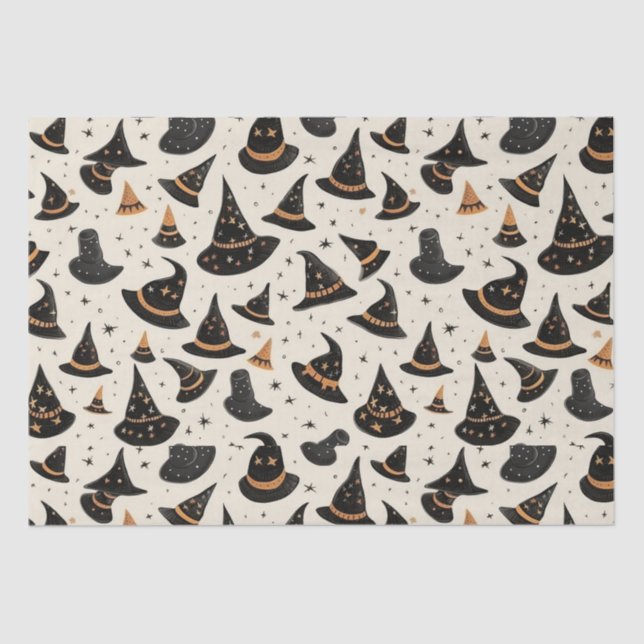 Schwarz-Gold-Hexe-Hasenstars-Creme Halloween Seidenpapier (Vorderseite)