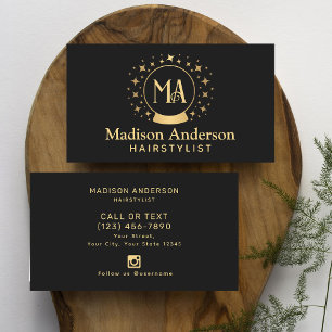 Schwarz-Gold-Hexerei-Monogram-Haarstylist Visitenkarte