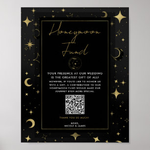 Schwarz & Gold Himmel Mond Sterne Flitterwochen Fo Poster