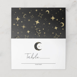 Schwarz & Gold Himmel Mond Sterne Hochzeitstisch Platzkarte