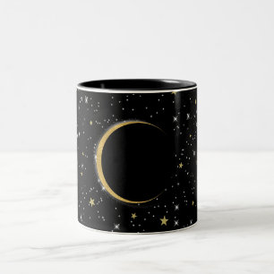 Schwarz & Gold Himmelsmond Magie Mondsterne Zweifarbige Tasse