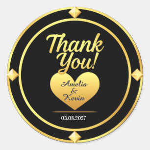 💛 Schwarz Gold Hochzeit Danke 🌹 Runder Aufkleber