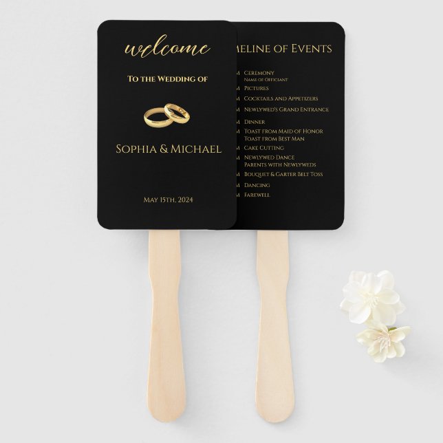 Schwarz-Gold-Hochzeit Fächer (Vorne und Hinten)
