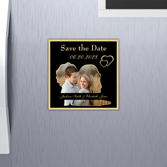 Schwarz-Gold-Hochzeit-Foto Speichern Sie das Date  Magnetkarte (Von Creator hochgeladen)