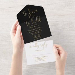 Schwarz-Gold-Hochzeit zu haben und zu halten All In One Einladung