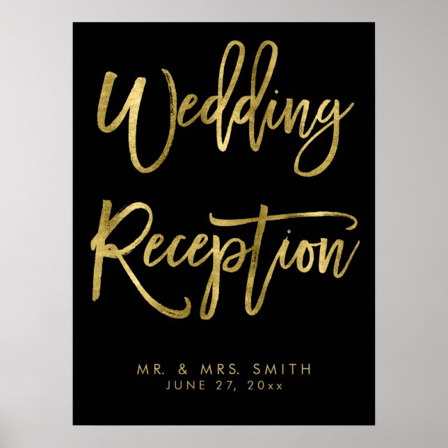 Schwarz-Gold-Hochzeitsschrift Poster (Vorne)