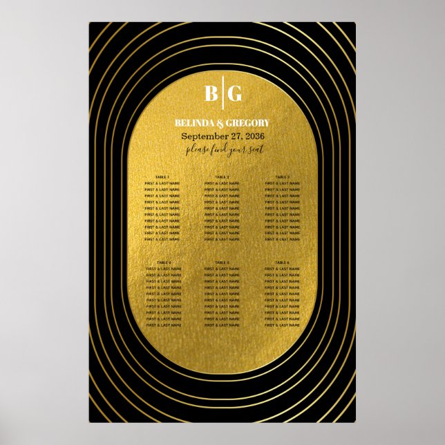 Schwarz-Gold-Hochzeitstabelle Poster (Vorne)