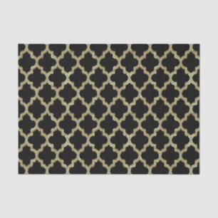 Schwarz & Gold Ikat Quatrefolie Geometrisches Must Seidenpapier