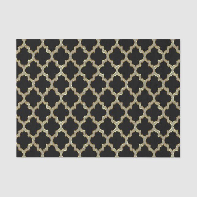 Schwarz & Gold Ikat Quatrefolie Geometrisches Must Seidenpapier (Vorderseite)