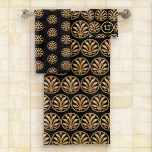 Schwarz-Gold Jugendstil-Motiv - Name hinzufügen Badhandtuch Set