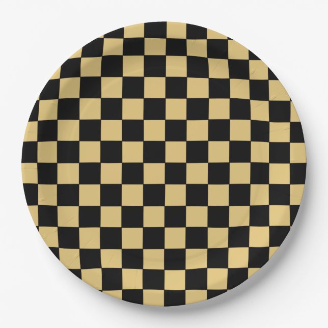 Schwarz-gold kariert pappteller (Vorderseite)