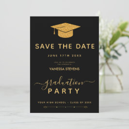 Schwarz-Gold-Klassik-Abschluss Save the Date Einladung
