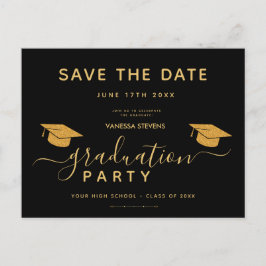 Schwarz-Gold-Klassik-Abschluss Save the Date Einladungspostkarte