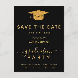 Schwarz-Gold-Klassik-Abschluss Save the Date Einladungspostkarte