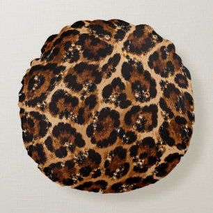 Schwarz-Gold-Kristall-Tiger-Muster Rundes Kissen