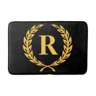 Schwarz-Gold-Laurel-Wreath-Monogramm Badematte