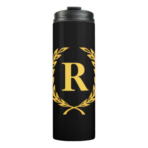 Schwarz-Gold-Laurel-Wreath-Monogramm Thermosbecher