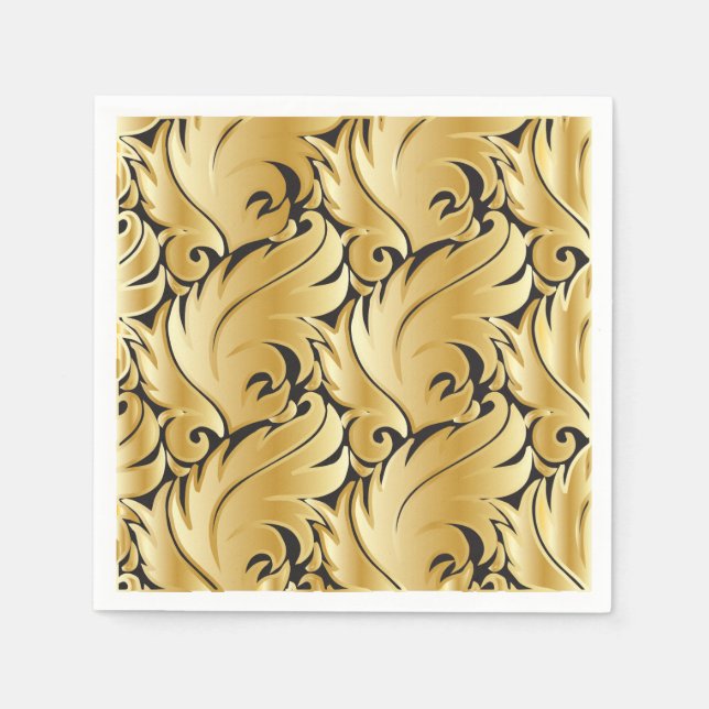 Schwarz-Gold-Leaf-Design Serviette (Vorderseite)