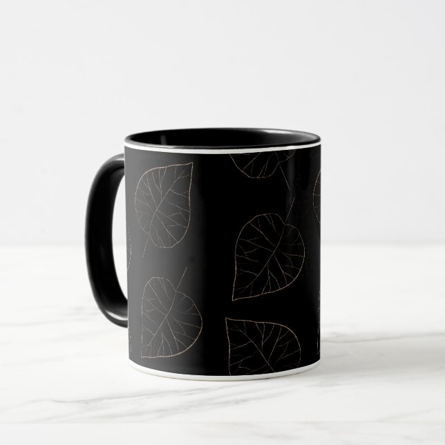 Schwarz-Gold-Leaf-Muster-Kaffee Tasse (Vorderseite Links)