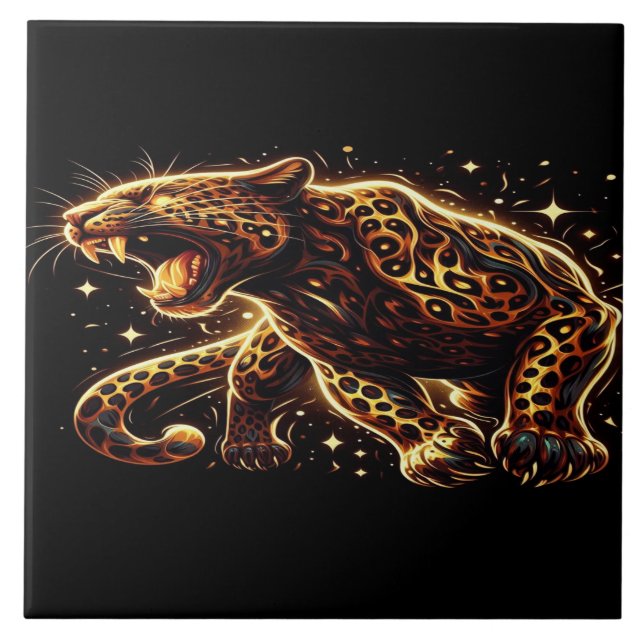 Schwarz-Gold-Leopard Fliese (Vorderseite)