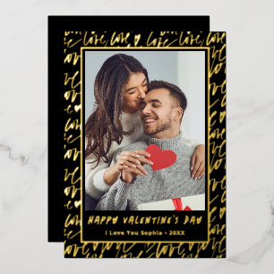 Schwarz & Gold Liebes Valentinstag Foto Folien Feiertagskarte