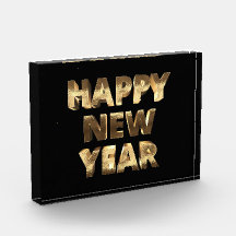 Schwarz-Gold-Look Text glücklich Neues Jahr