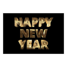 Schwarz-Gold-Look Text glücklich Neues Jahr