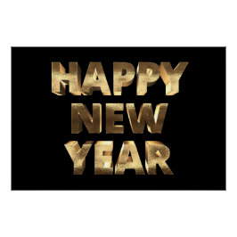 Schwarz-Gold-Look Text glücklich Neues Jahr Poster