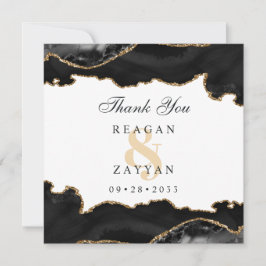 Schwarz-Gold-Marmor Agate Moderne Elegante Hochzei Dankeskarte