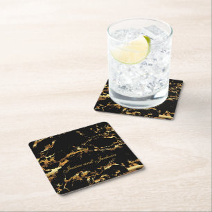 Schwarz-Gold-Marmor-Design Rechteckiger Pappuntersetzer