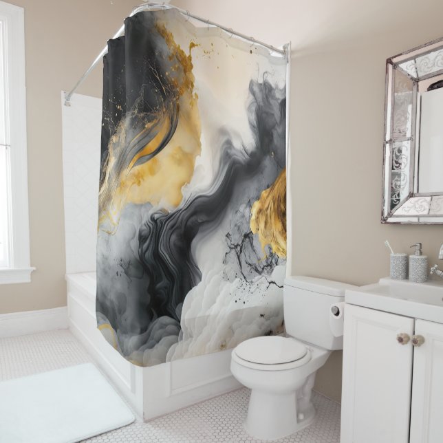 Schwarz-Gold-Marmor Duschvorhang (Beispiel)
